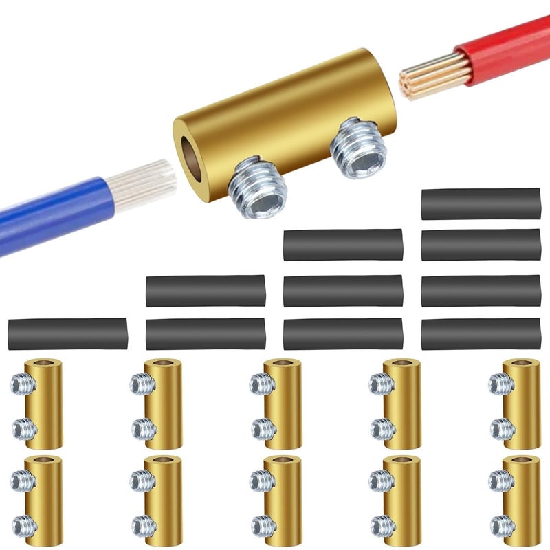 Linkstyle 10PCS 10AWG Wire Connector Nut Kit, 60A 16-10 Gauge Splicing Screw Quick Wiring Connection Terminal, Circuit Brass Wire Connector, Screw-Fixed Type Heat Shrink Butt Connectors - Image 1